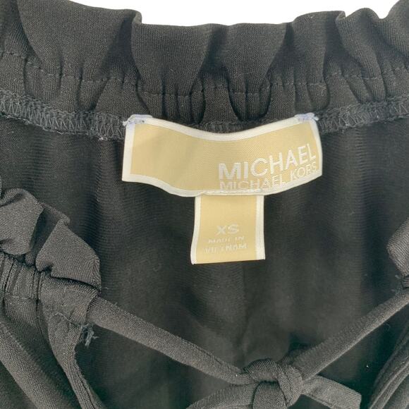 2/$30 MICHAEL Michael Kors Black Dress Size XS Ruffle Gold Accents Tie Neck - Picture 3 of 6